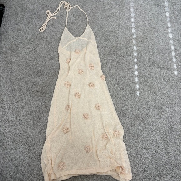 Unbranded Dresses & Skirts - Y2K Knit Halter Maxi Dress Womens M Cream Ivory Beach Vacation Resort Indie Boho
